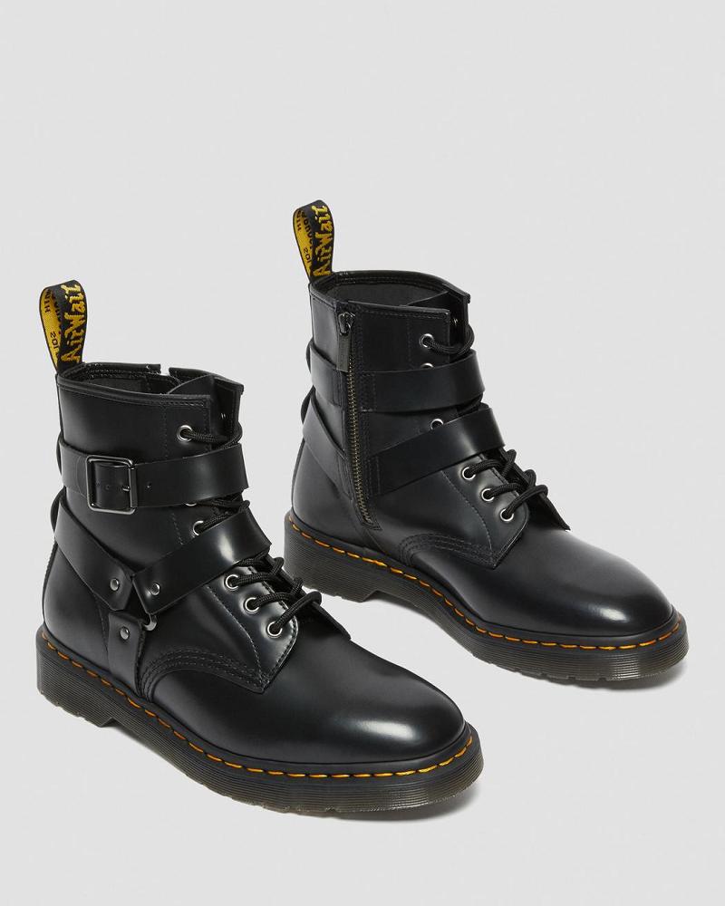 Dr Martens Cristofor Leren Harness Veterlaarzen Dames Zwart | NL 560NWY